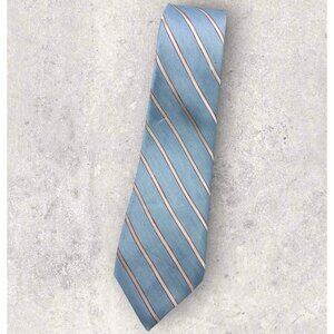 BARBA 7fold Linen Silk Tie ITALY XL Blue White Pink Striped W:3.6" EUC